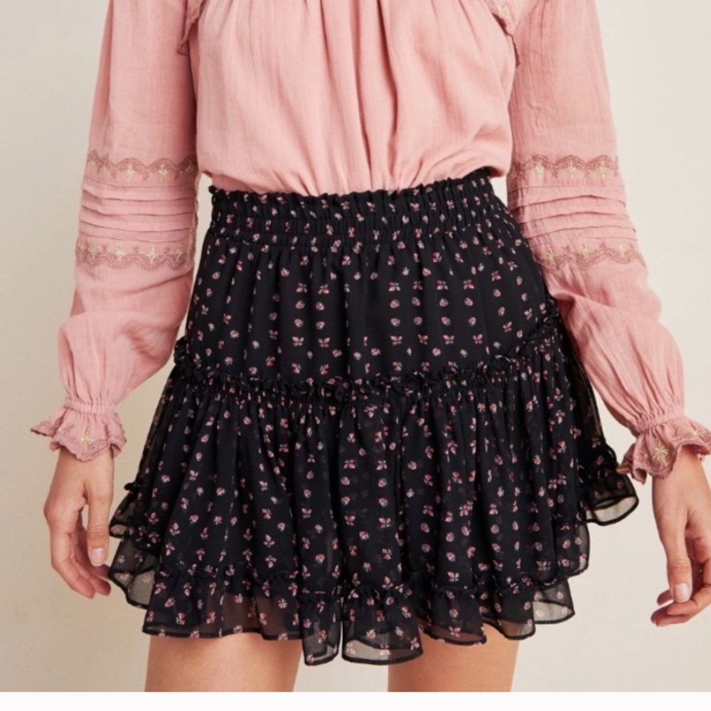 MISA Los Angeles Willa Ditsy Floral Skirt Black